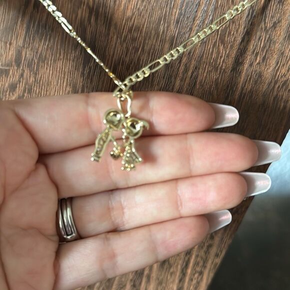 14K Gold Plated and Silver Zirconias Love Couple Pendant with Heart Charm - Picture 6 of 9